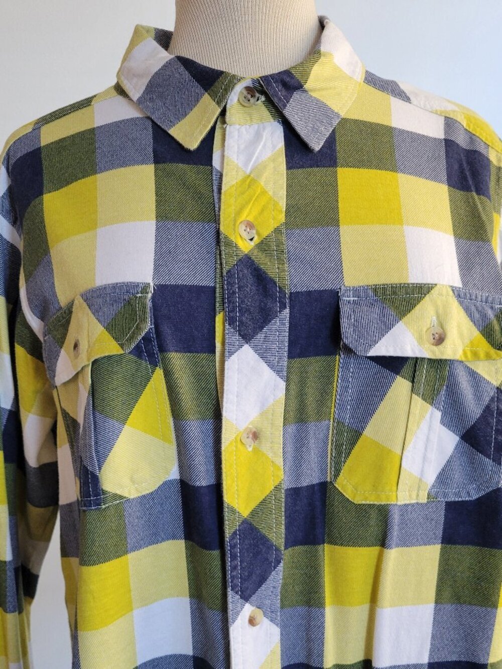 Ruff Hewn Yellow Plaid Long Sleeve Button-down Shirt (Size XL)